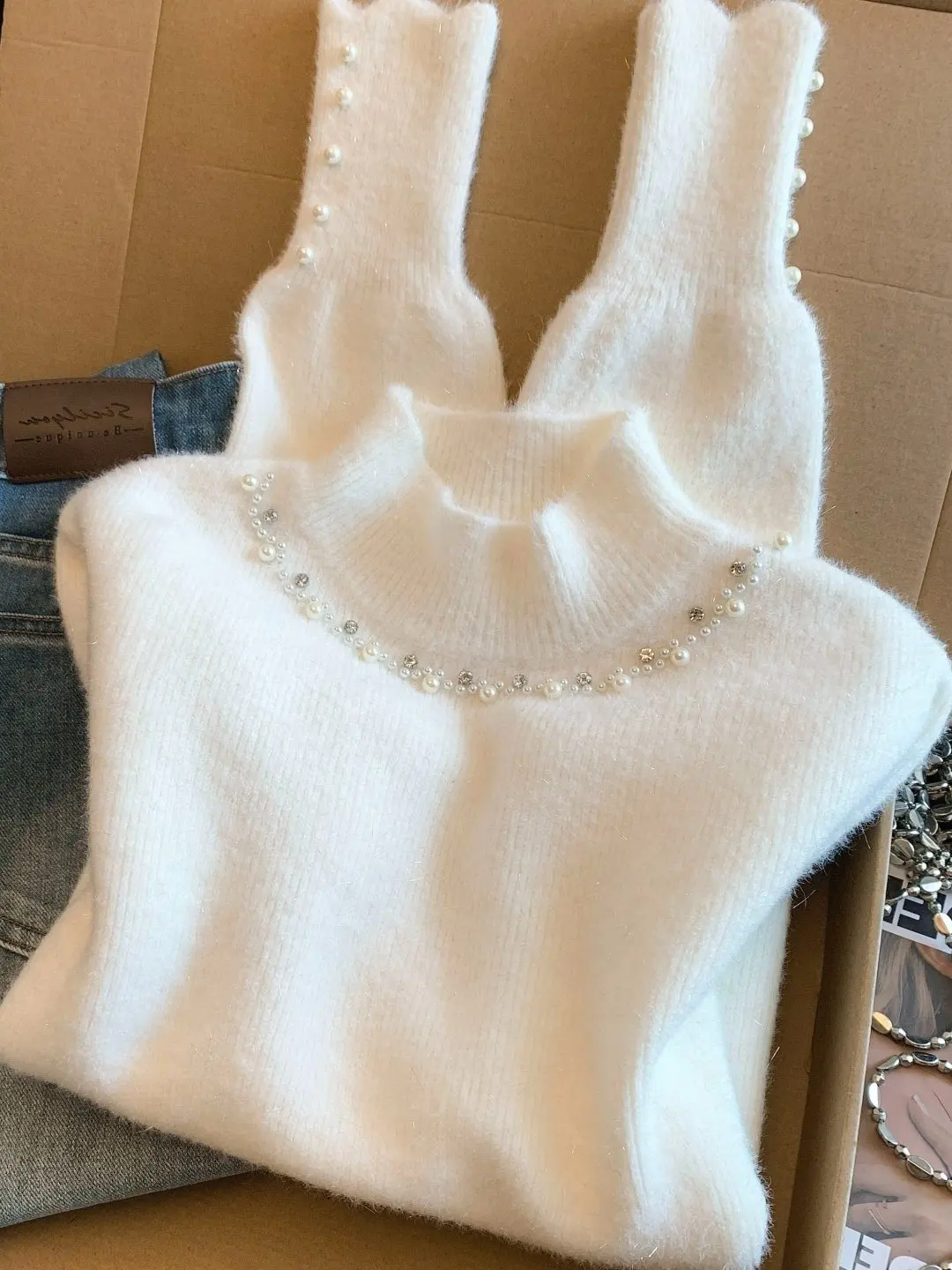 

Мягкий уютный женский вязаный свитер с высоким воротником, утепленный, осенне-зимний, новый, облегающий, теплый, с ромбовидным узором