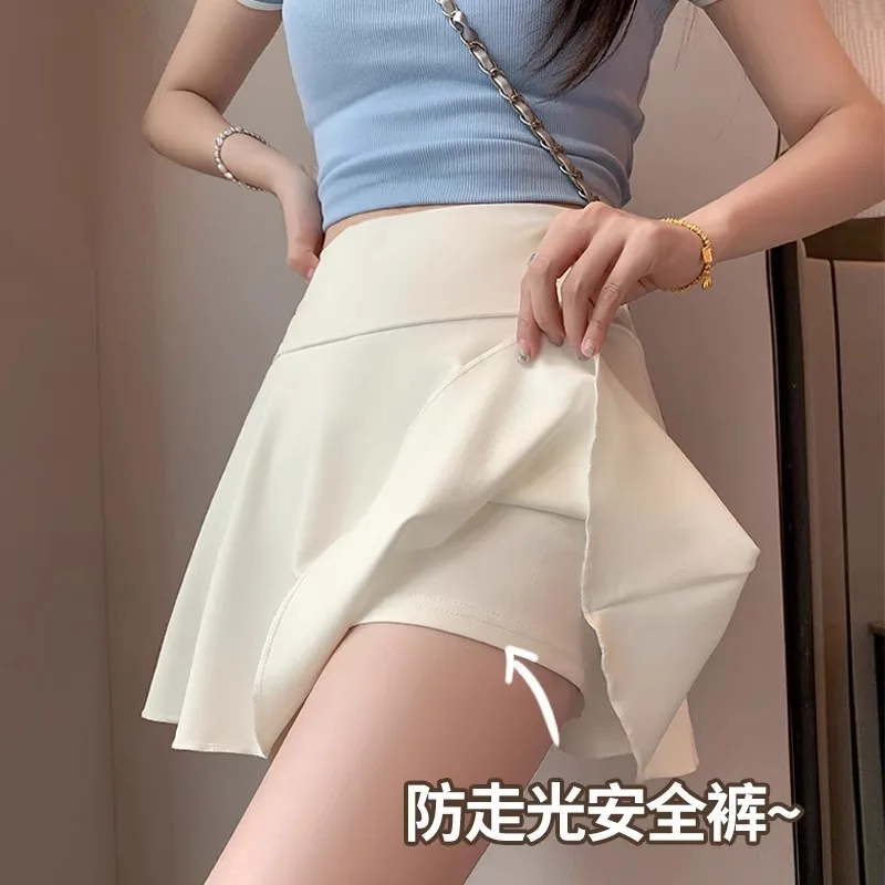 Summer Women Basic Skirt Function Pocket Skirts Lined Shorts Female Style  Mini Elastic Pleated Skirt