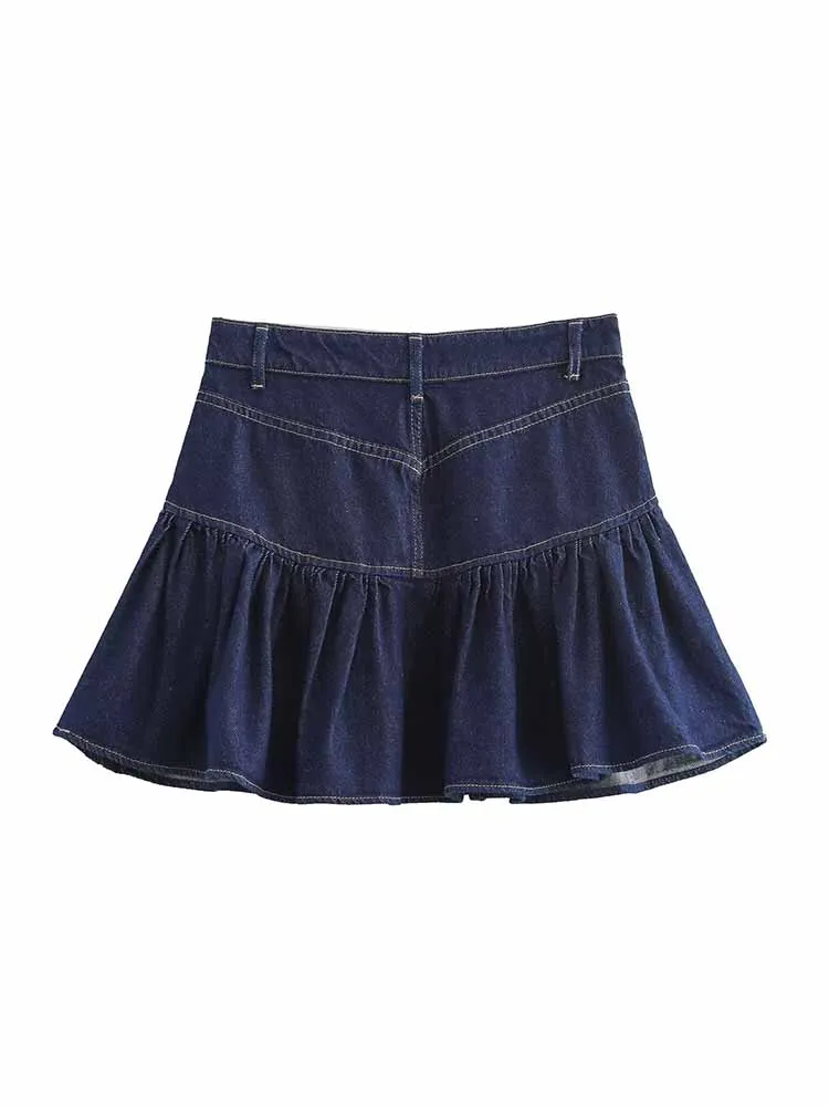 TRAF2024 European and American style foreign trade women\'s clothing new fashion all-match mini denim wide skirt women