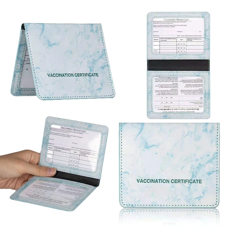 PU Leather Vaccination Card Protector 2 Pockets Vaccination Card Protector 4.5'' x 3.5'' for Ideal for Vaccination Cards