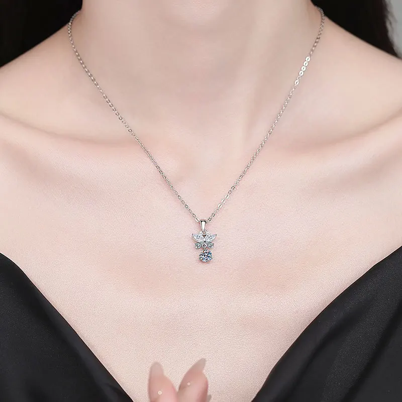 Mozambique Stone Necklace Platinum PT95018k Gold Pendant Personalized Design Butterfly Wings Necklace Pendant Necklace