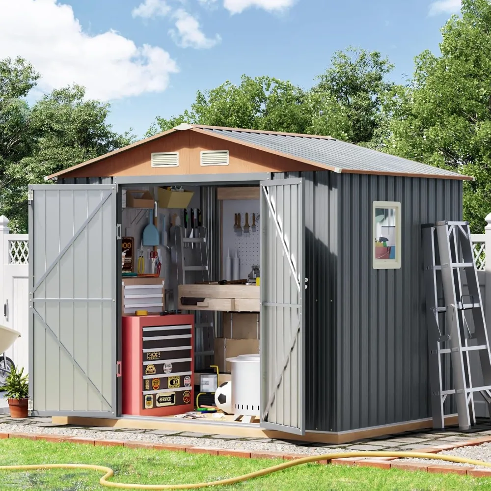 

8x6FT Metal Shed & Outdoor Storage Shed, Steel Tool Multi-Used Shed with Vents,Lockable Doors,Window,Compact Tool Shed for Backy