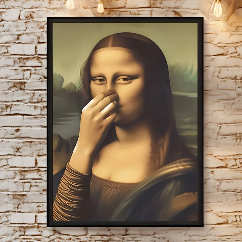 1pc Humorous Spoof Mona Lisa Canvas Print Poster, Art Deco Modern Wall Art for Home Office, Bathroom, Living Room, Bedroom, D