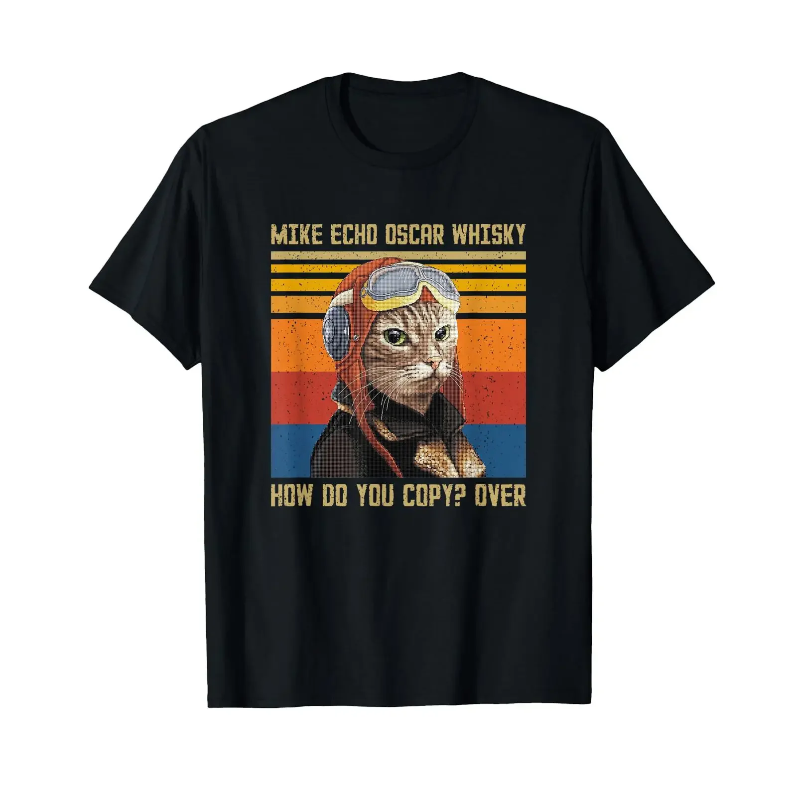 Mike Echo Oscar Whisky How Do You Copy Vintage Cat Pilot T Shirt vintage Washed Stretched Breathable Comfortable Versatile