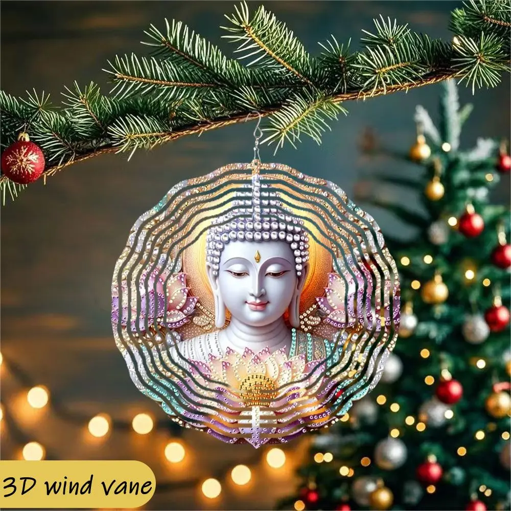 CIFBUY 3D Buddha Wind Chime Metal Spinner with 360 Rotating Hook Layered Colorful Beads Easy Install Hanging Ornament for Garden