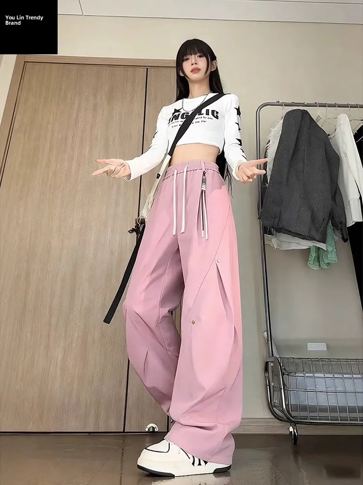 

High Waist Pleated American Style Work Pants Casual Trousers for Men And Women Autumn Winter Wide Leg Pants Foldable Design