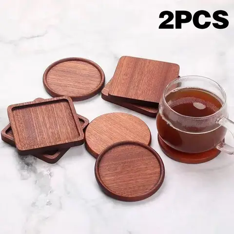 2PCS 나무 코스터 차 커피 컵 패드 호두 내구성 내열성 라운드 그릇 주전자 매트 홈 나무 Placemats 장식 컵 받침