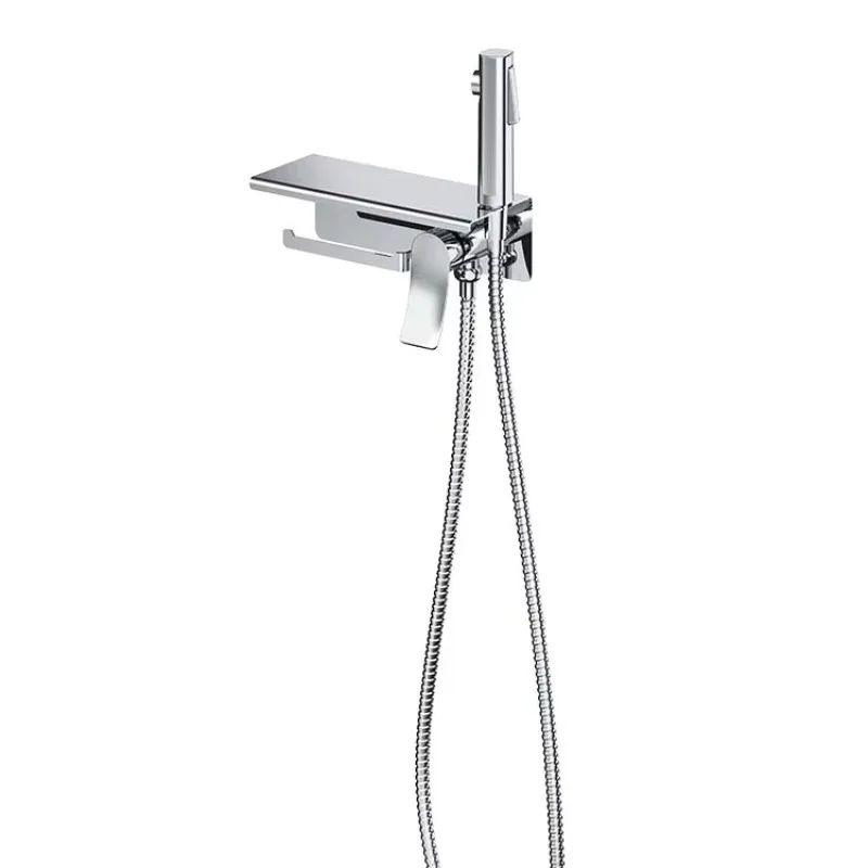 

Bathroom Brass Toilet Bidet Sprayer Wall Mount Bidet Set Handheld With a Storage Rack and a Tissue Holder