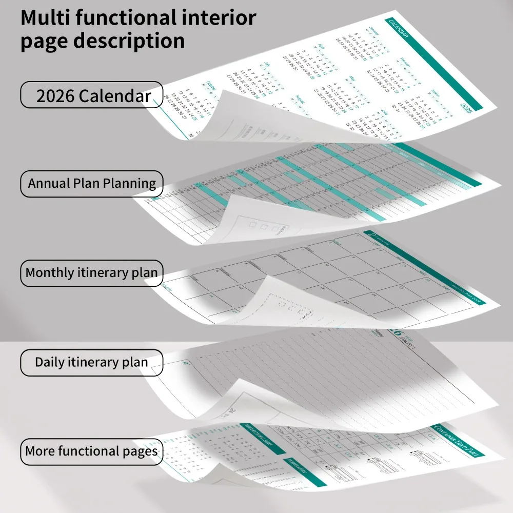 كتاب مخطط 2026، مخطط تقويم الانضباط الذاتي، تخطيطات مخططة أسبوعية وشهرية، منظم يومي 360 صفحة، دفتر ملاحظات محمول