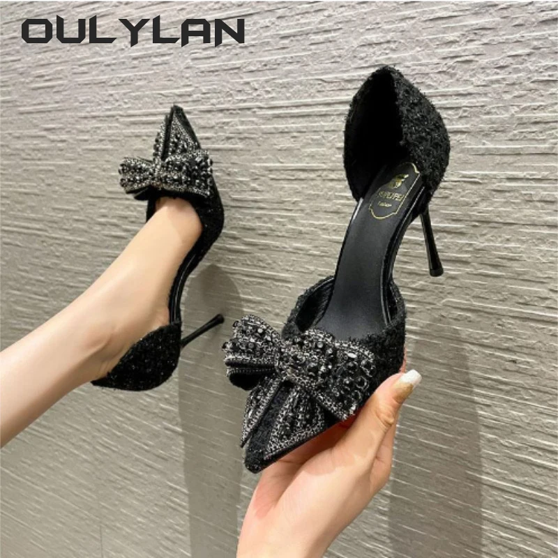 Fashion Pearl Crystal Bowtie White Wedding Shoes Women 2024 Brand Designer High Heels Pumps LadiesThin Heeled Party Shoes