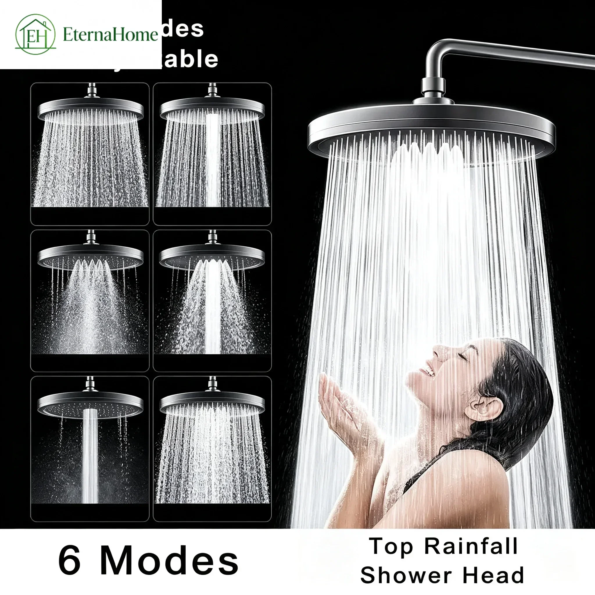 Ceiling Mount Rain Shower Head, High Flow 6 Adjustable Spray Modes, Full Body Coverage Premium Spa Bathroom Accessory