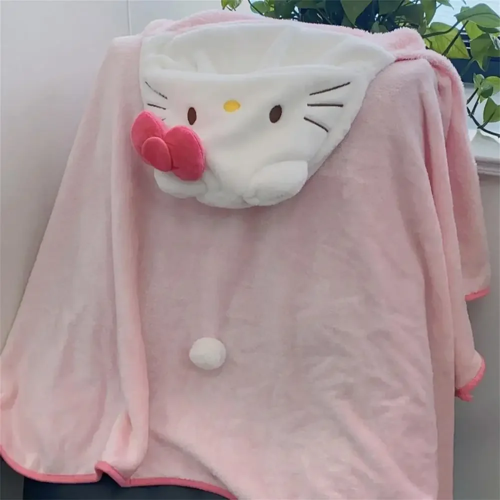 New Cute cartoon anime Hello Kitty hooded air conditioning blanket student dormitory office cape blanket home pajamas girl gifts