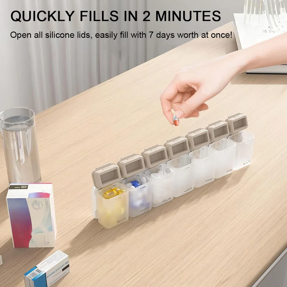 

7 Day Travel Weekly Pill-Organiser Magnetic Removable PillBox A Day Portable Medicine Dispenser for Home Travel