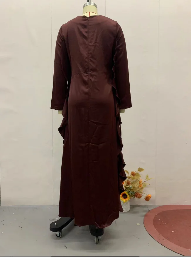 Robe longue élégante à col rond pour femmes, bord à volants, soirée élégante, jupe maxi, printemps, été, dernier, 2024