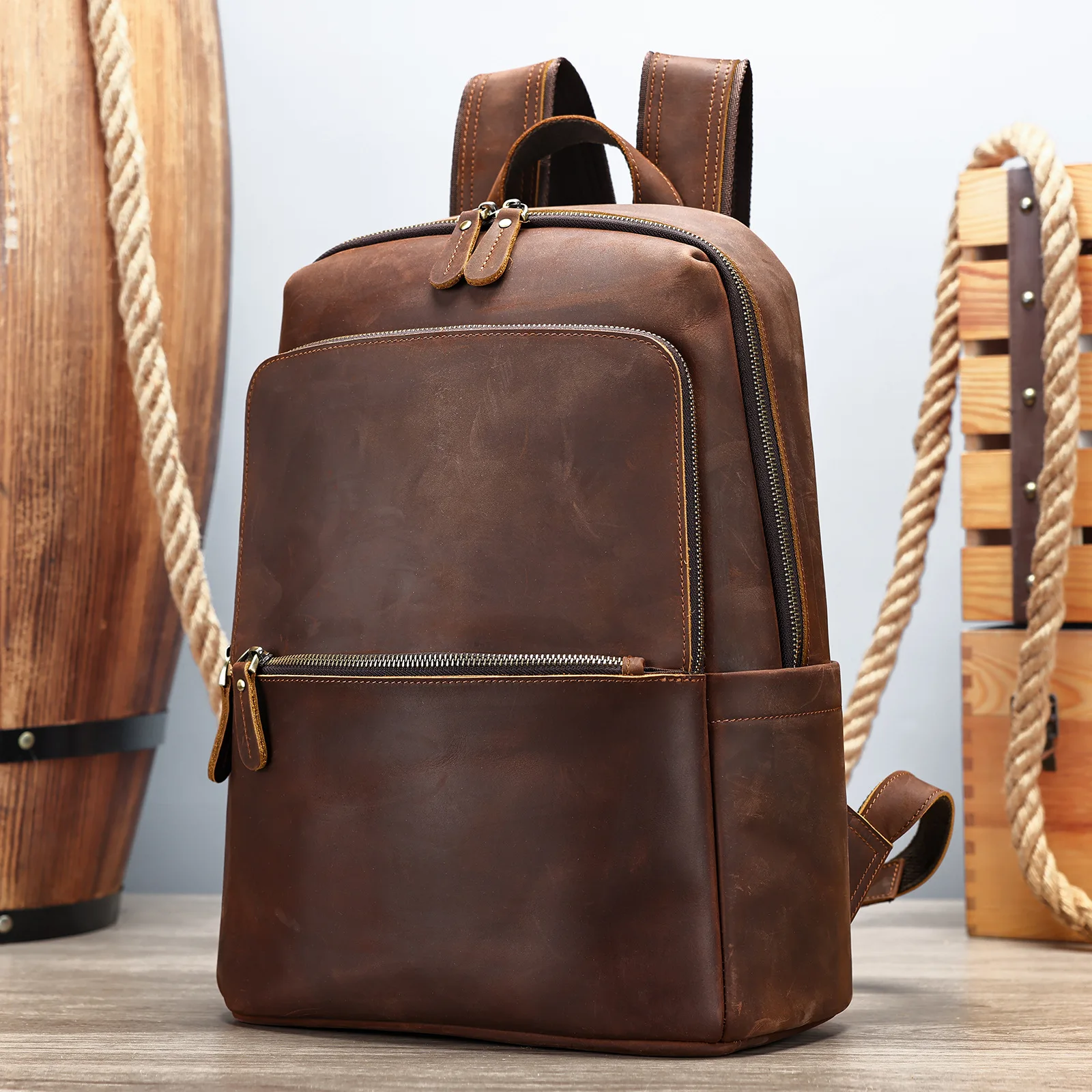 Lederrucksack für Herren – großer Rucksack im Vintage-Stil, lässige Laptoptasche für Arbeit, College, Reisen und den täglichen Gebrauch