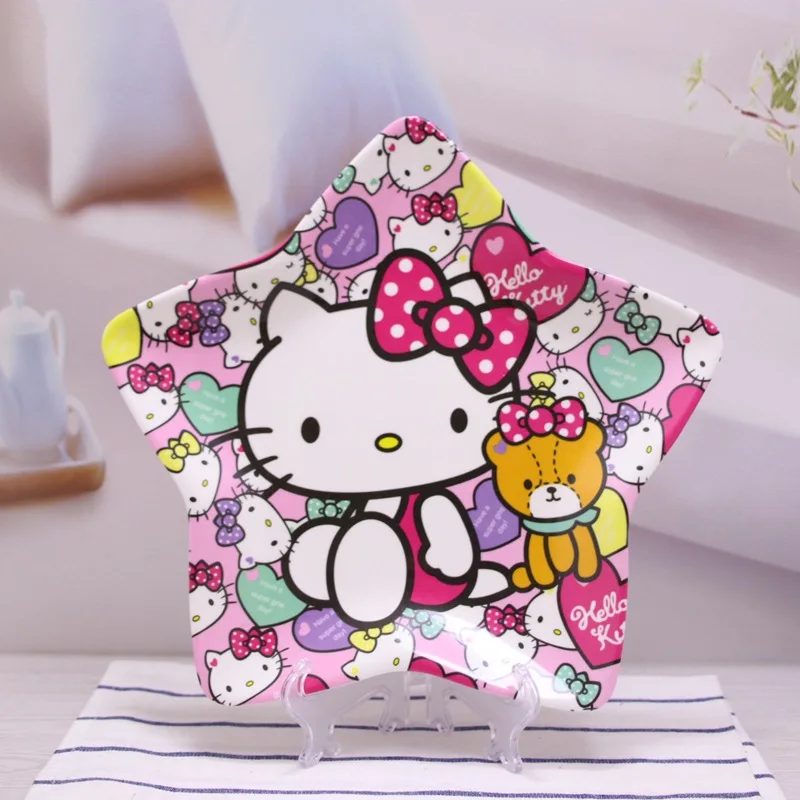 Kawaii Hello Kitty Dinner Plate Sanrio Anime Imitation Ceramic Tableware Cartoon Children Dessert Cake Fruit Plates Snacks Tray