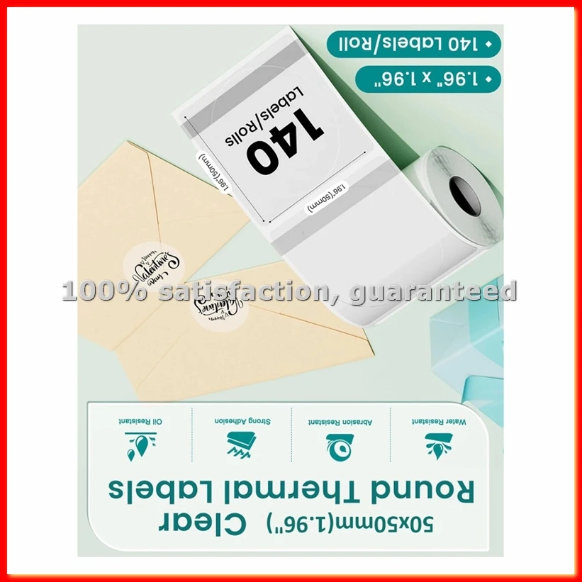 50x50mm Transparent Round Thermal Label Strong Adhesive Label Roll Applicable to M110/M200/M120/M220/E210/P50-A63M