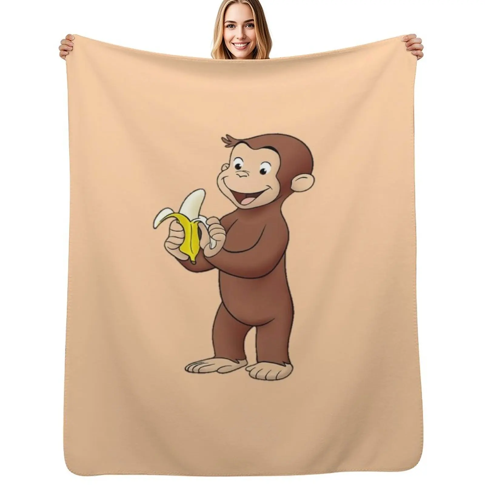 

funny and cute curious george monky Throw Blanket Color Fast Cozy Throw Blanket
