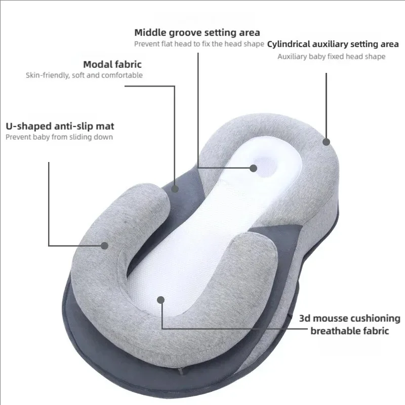 신생아용 베이비 웨지 베개, 유아 수유 지원 및 역류 방지 베개, 안전 스트랩으로 튀어오름 감소