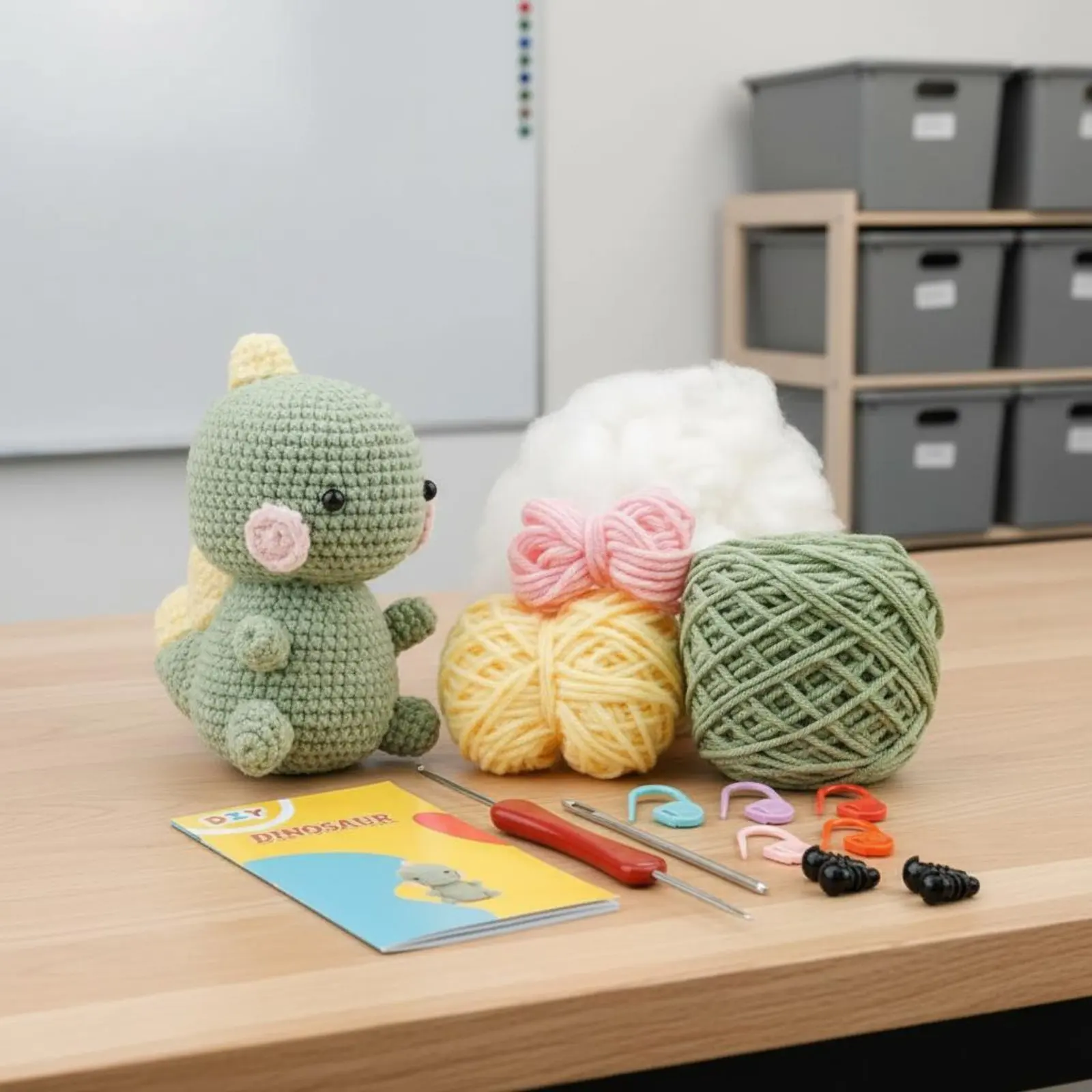 Kit de Amigurumi de Dinosaurio con Instrucciones en Inglés, Kit de Ganchillo para Principiantes, Manual Instructivo para Aliviar el Estrés