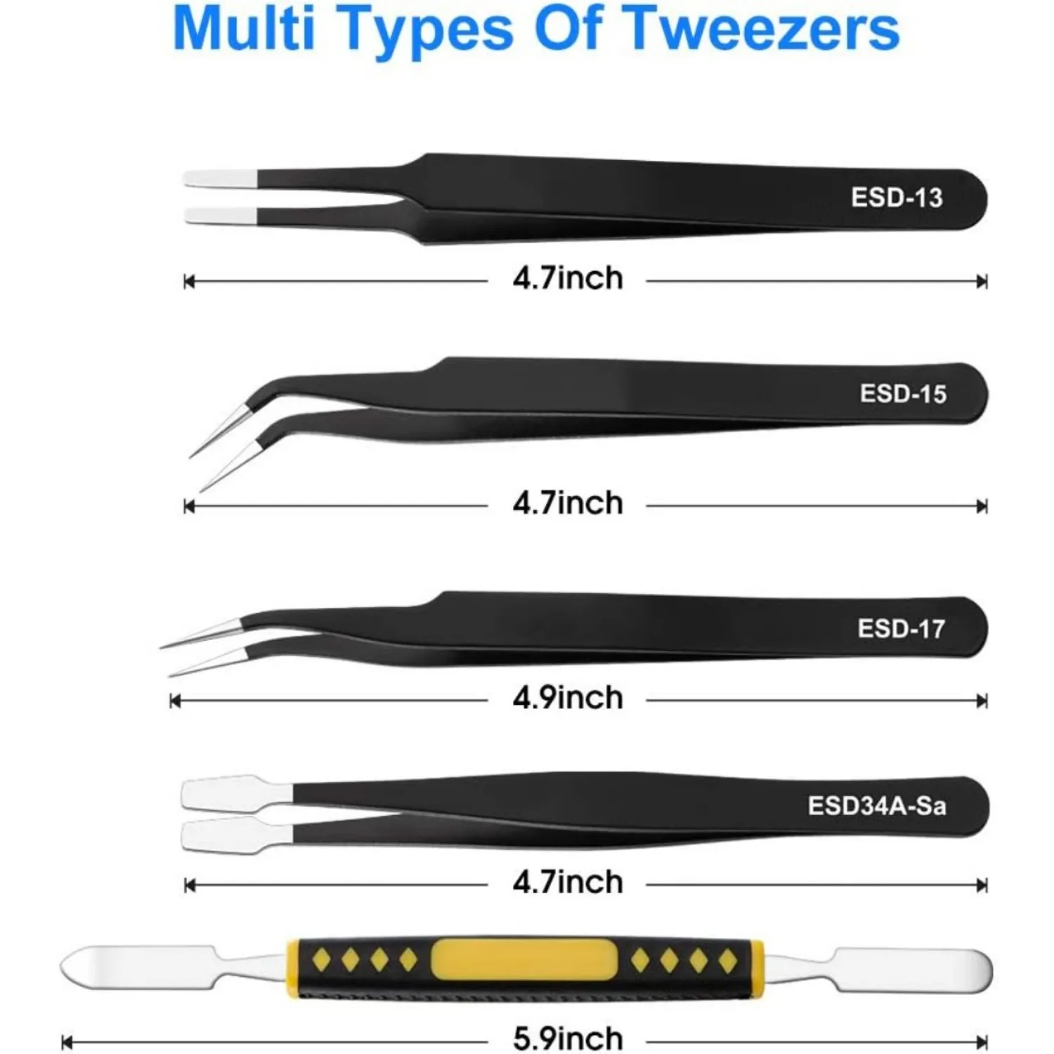 10/9Pcs Tweezers Set Stainless Steel Anti-Static Precision Tweezers for Electronic Mobile Phone Repair Tools Hand Tools