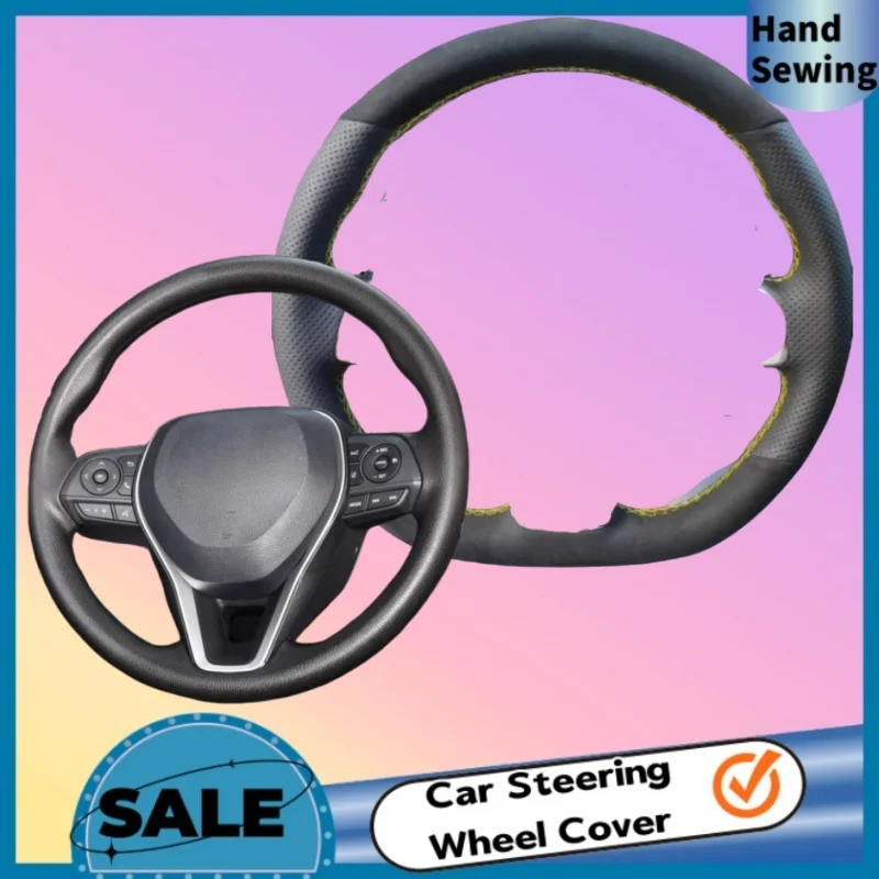 

DIY Abrasion-resistant Anti-slip Breathable Suede Genuine Leather Steering Wheel Cover For Toyota Corolla Rav4 Accessories