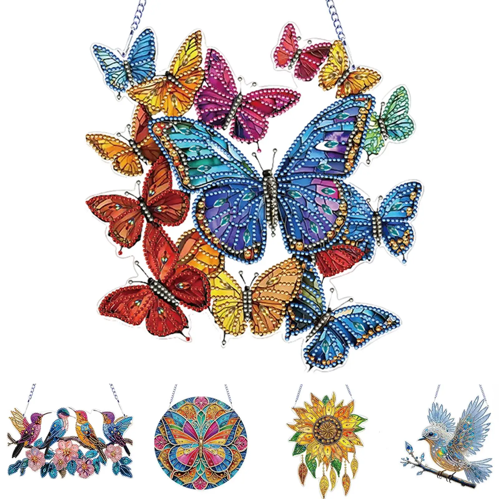 

Diamond Painting Set Rhinestone Diamond Art Window Pendants 2D Flat DIY Hanging Diamond Art Kits DIY Home Decor Hanging Charm