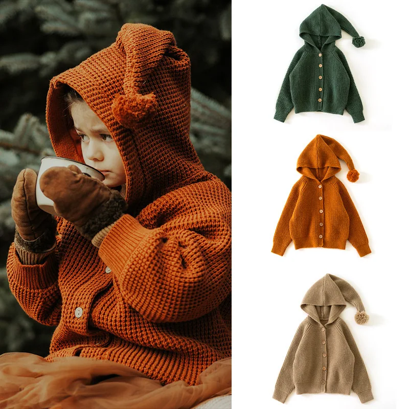 

Jenny&Dave 2023 European and American Autumn Boys and Girls' Hooded Knitted Sweater for Warm and Comfortable Children's Wool Pin