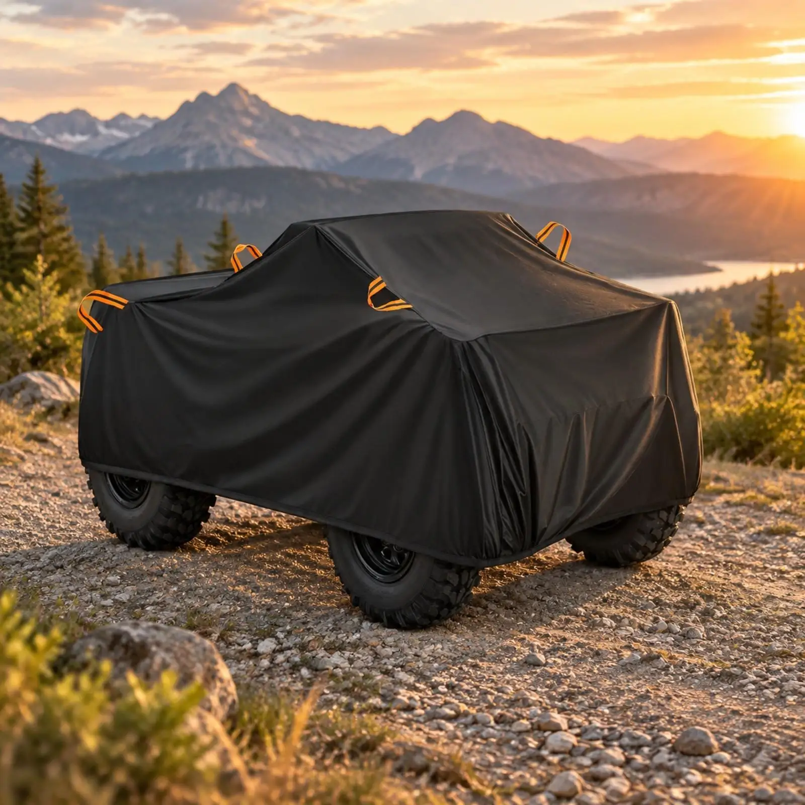 Waterproof Four Wheeler Cover Oxford Silver Coated Fabric Reflective Safety Accents Dust Rain Sun Protection for Camping Trips