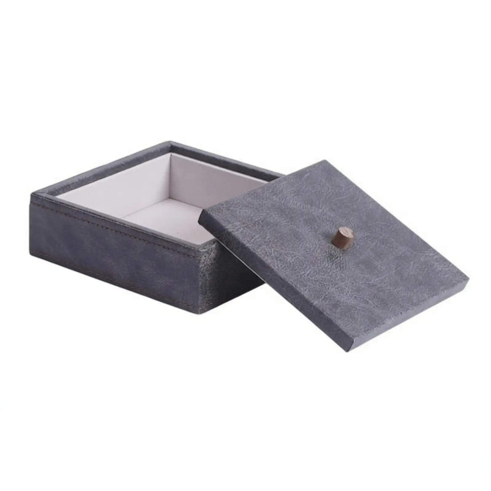 Square Jewelry Storage Box Multi-Purpose PU Leather Jewelry Box with Wooden Knob Structured Compact for Dressing Table, Vanity
