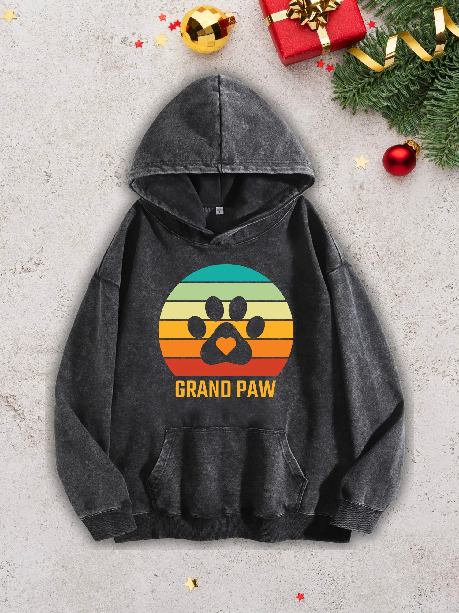 سترة بغطاء للرأس ثقيلة الوزن للرجال من Grand Paw - بلوفر أسود قديم لغسل الأحماض، سترة خريف وشتاء 400Gsm #1