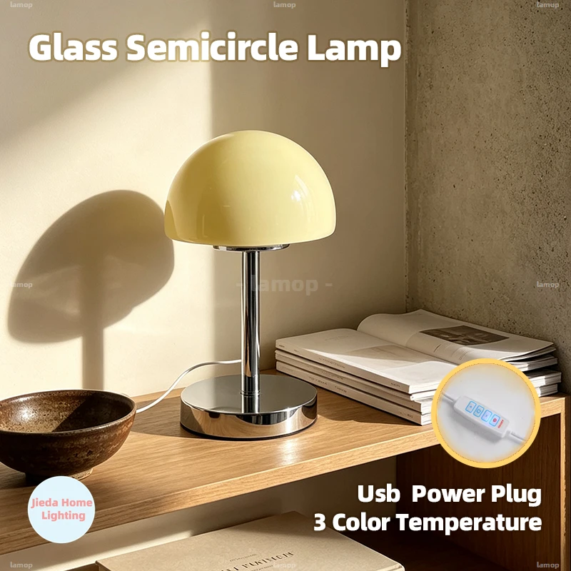 European-style bedroom cream mushroom bedside lamp Decorative glass table lamp for living room hotel and study