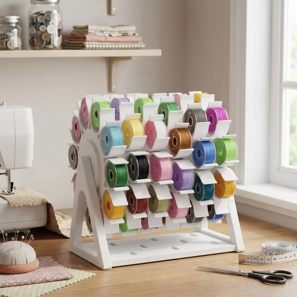 60 Slots Rotating Bobbin Thread Organizer 3D Printed Hand Crank Sewing Thread Spool Holder DIY Sewing Non-slip Base