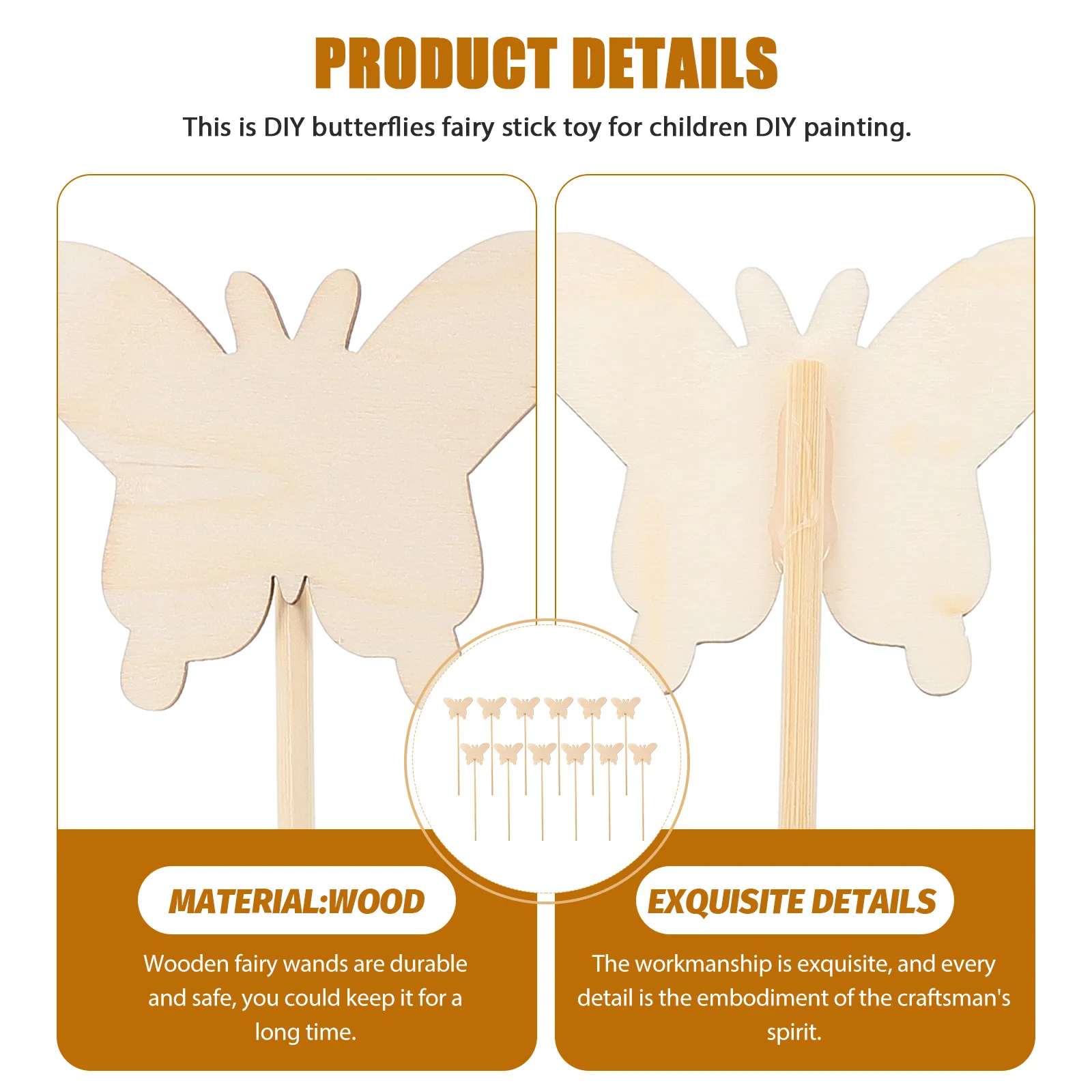 

12Pcs Wooden Butterflies Fairy Stick DIY Craft Painting Handmade Creative Decorative Cosplay Party Supplies