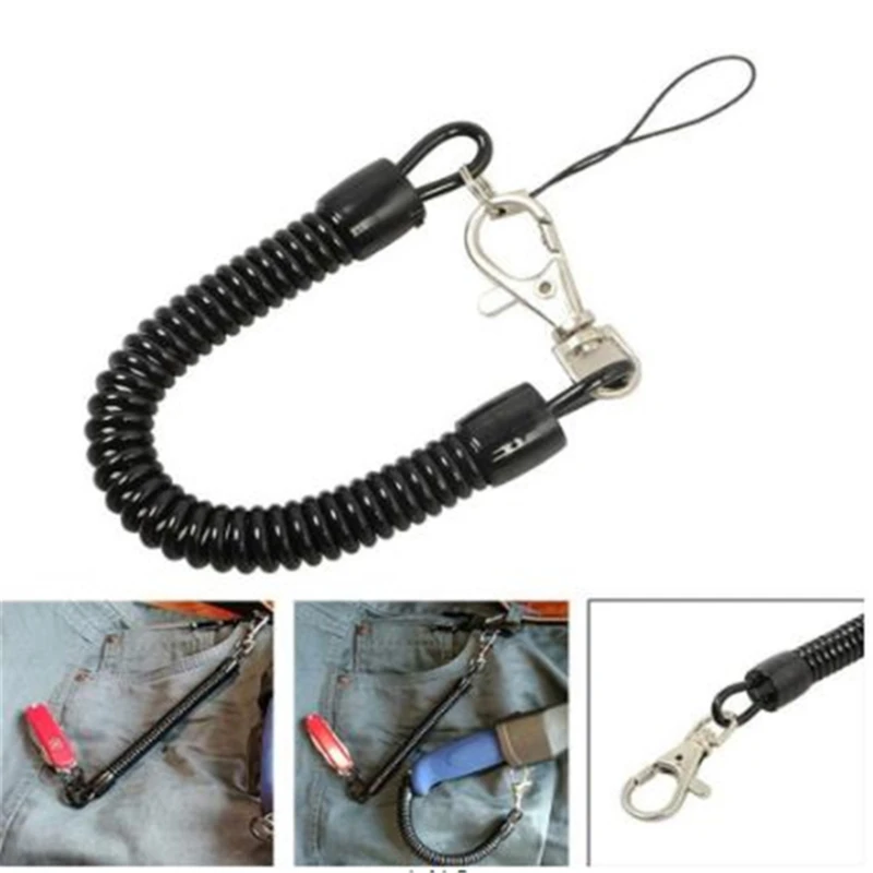 New Fashion Hot Popular Black Retractable Spring Coil Spiral Stretch Chain Key chain Key Ring Spring Rope