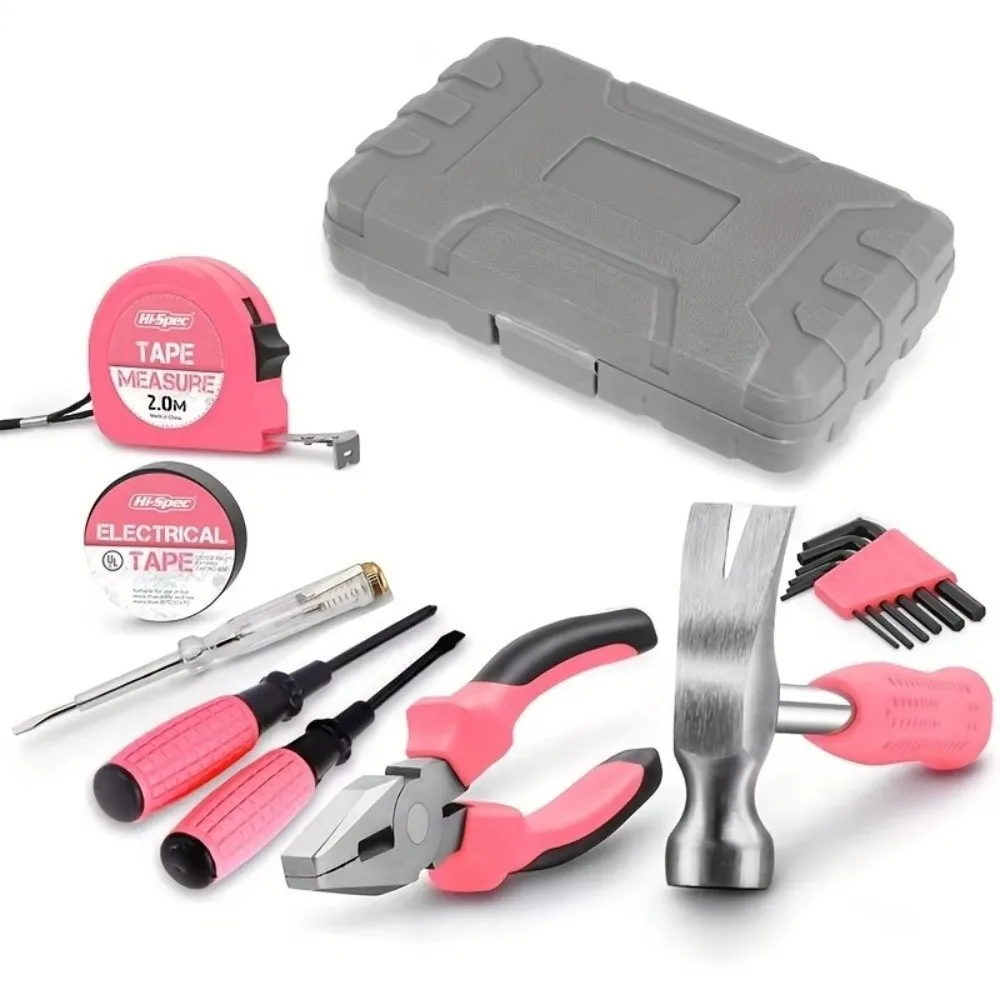 Durable Pink/Yellow DIY Tool Kit Metal Household Hand Tool Kit Compact Repair Tools Daily Repairs