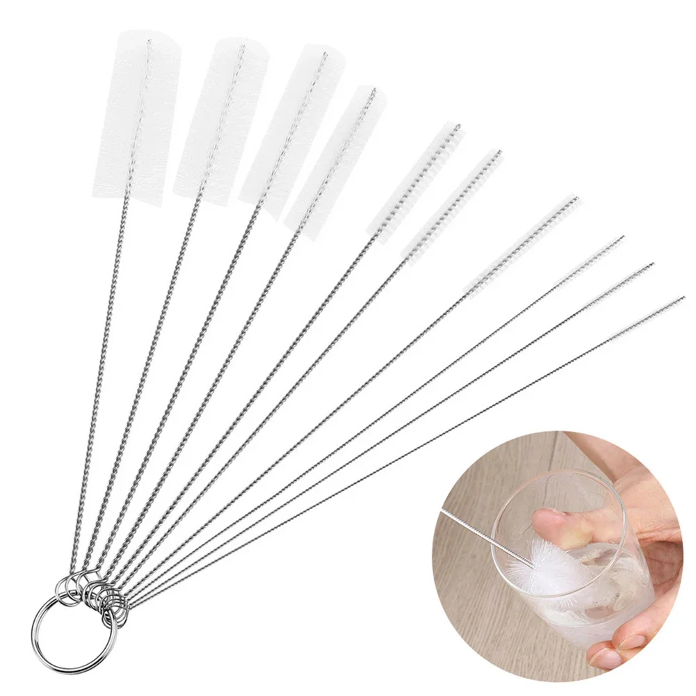 10Pcs Nylon Stainless Steel Tube Cleaning Brushes Set For Drinking Straws Glasses Keyboards Jewelry Cleaning Brushes Clean Tools