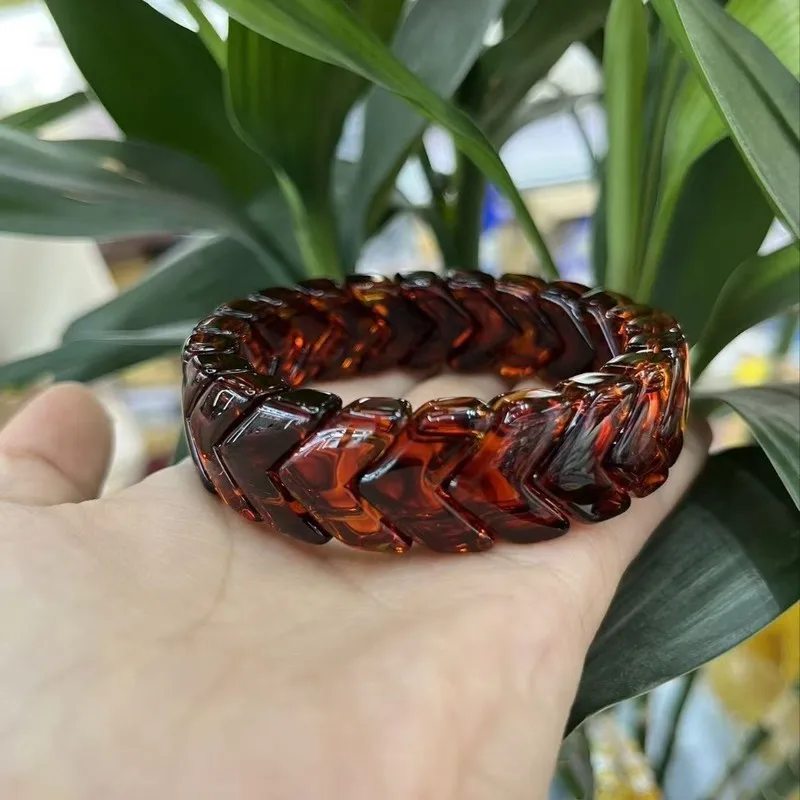 High Quality Blood Amber Arrow Bracelet Handmade Polished Natural Amber Hand Strap with Visible Threads Live Stream Hot Selling