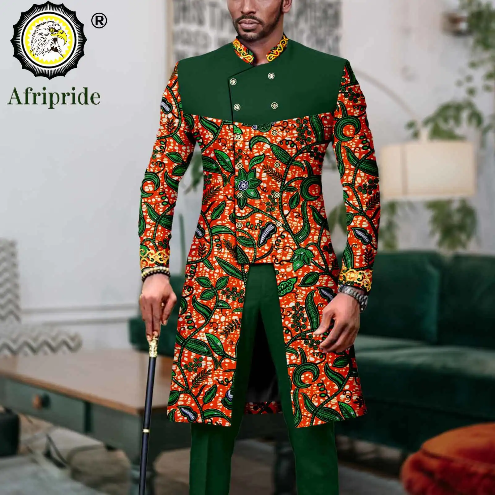 Men`s Suit African Clothes Double Breasted Slim Fit Dashiki Jackets and Pants 2 Piece Set Formal Outfits Print Attire A2316062