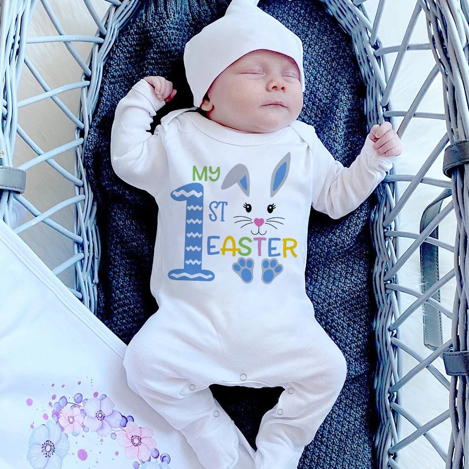 My 1st Easter Baby Bodysuit Babygrow Sleepsuit Rabbit Print Baby Coming Home Hospital Outfit Clothes Infant Easter Party Romper