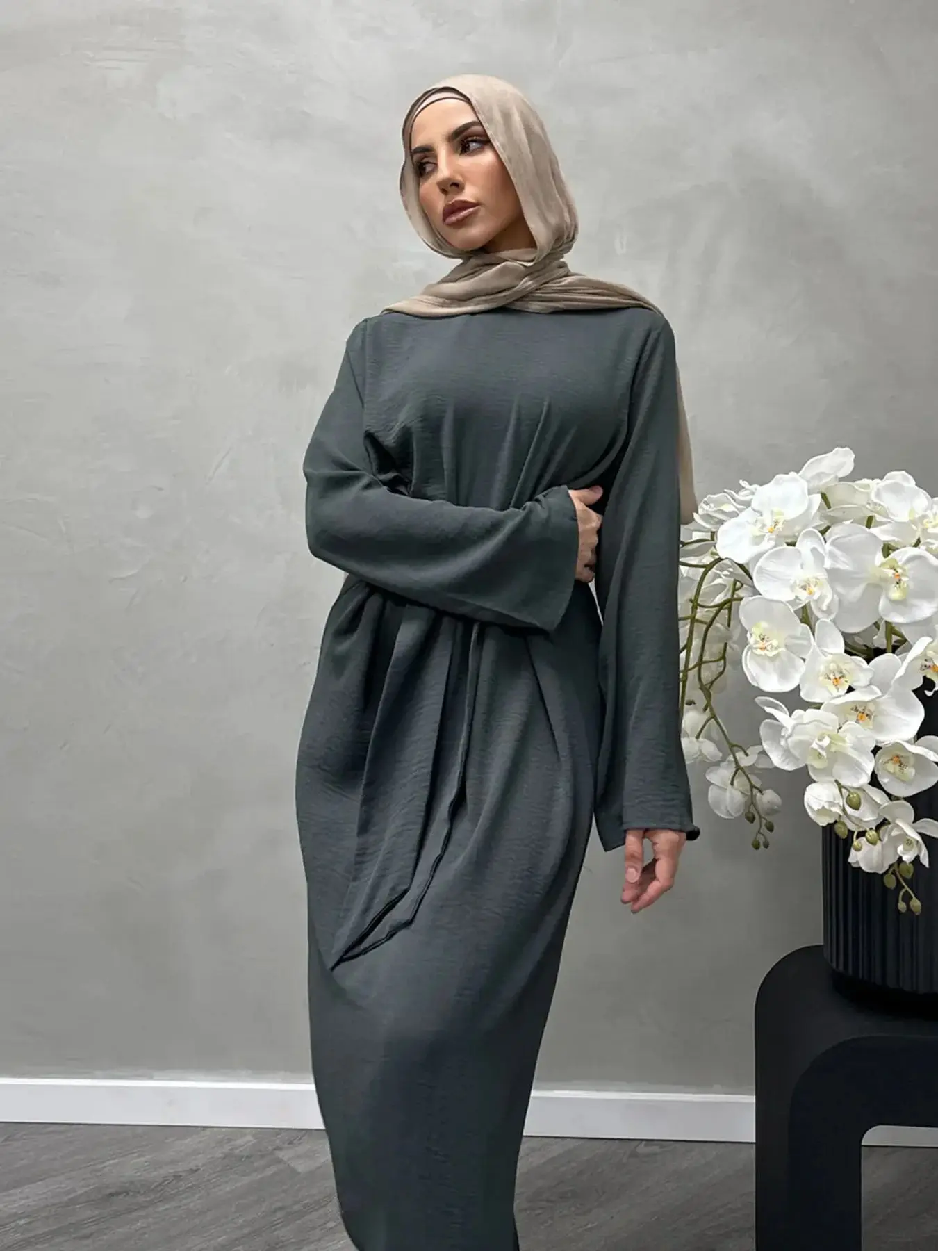 Fashion Jazz Muslim Dress Robe Female Full Length Was Thin Muslim Abaya Muslim Dress Worship Service Abaya With Belt wy2027