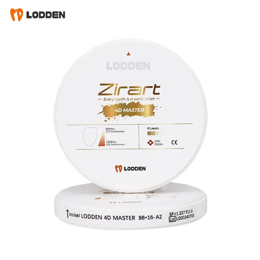 Lodden Zirconia Multilayer Block 100%Tosoh Zriart 98*10-30mm A-color 4D MASTER for CAD CAM open System Dental Material