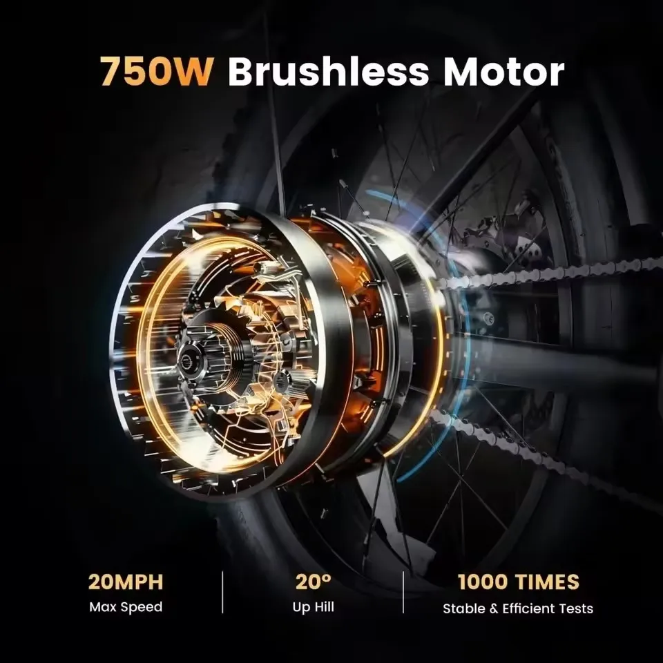 750W Electric Bike for Adults 374 4Wh Battery 20MPH 55Miles Range 20 Thick Tires Commuting Moped