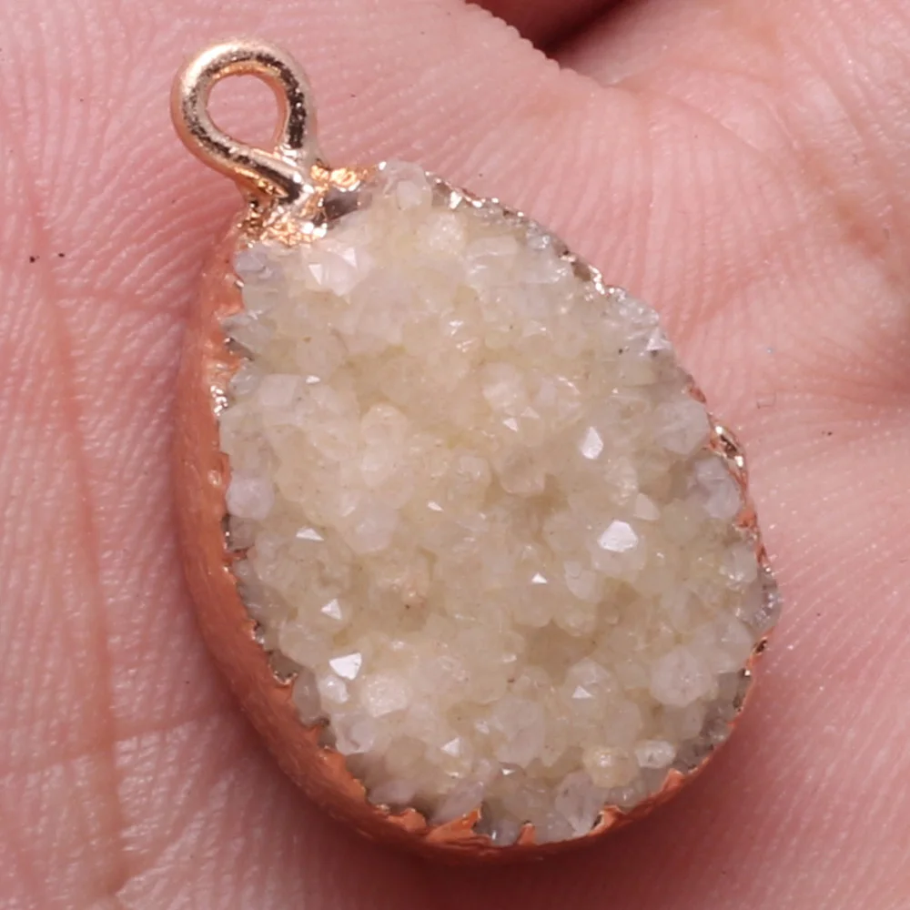 Natural Crystal Druzy Agates Quartzs Mixed Colors Pendants Charms for DIY Necklace Earring Jewelry Making Women Gift 16x25mm