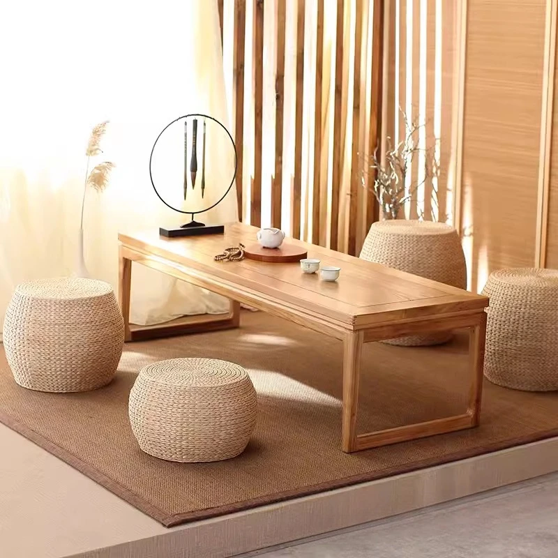 Handwoven Seagrass Stool, Round Wooden Base Ottoman for Living Room, Entryway Shoe Bench & Kids Seat