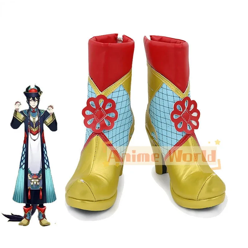 게임 Twisted Wonderland Silver Sebek 코스프레 신발 골든 하이힐 PU 신발 할로윈 카니발 부츠 코스프레 소품 맞춤 제작