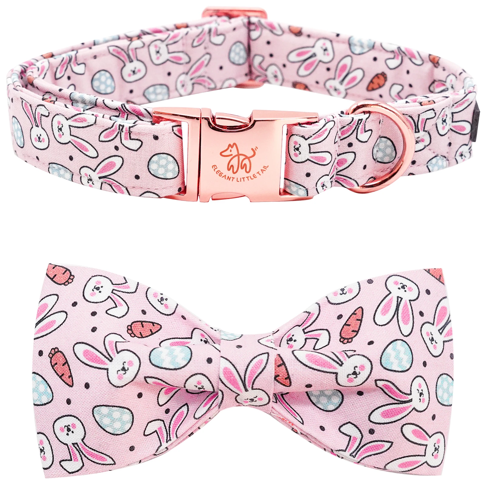 

Elegant little tail Easter Dog Collar with Bowtie Bunny Carrots Cute Pink Pet Collar Bow Dog Collars Adjustable Dog Collar