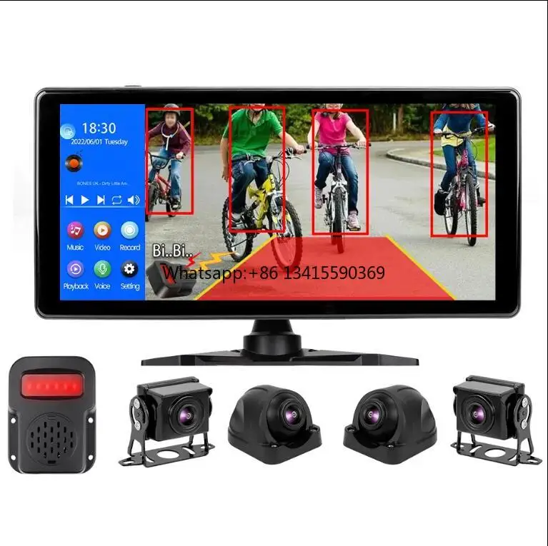 10.36 بوصة 4 قناة الذكية العمياء الرادار BSD إنذار شاحنة حافلة سيارة DVR مسجل رصد مع 4 قطعة كاميرا تعمل بالأشعة تحت الحمراء AHD 1080P #1