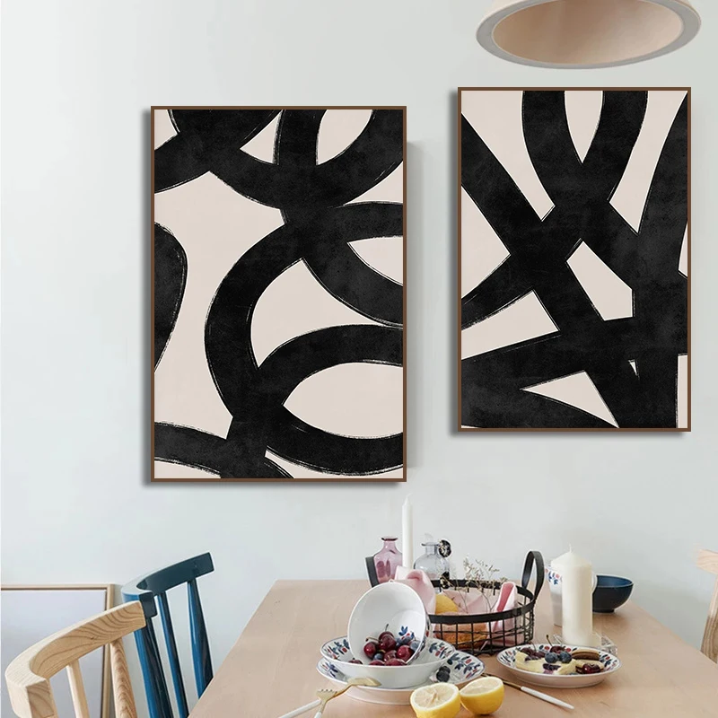 Moderne Beige Schwarz Linien Pinselstriche Poster Abstrakte Leinwand Malerei Minimalistische Kunstdrucke Nordic Wand Kunst Bilder Wohnkultur