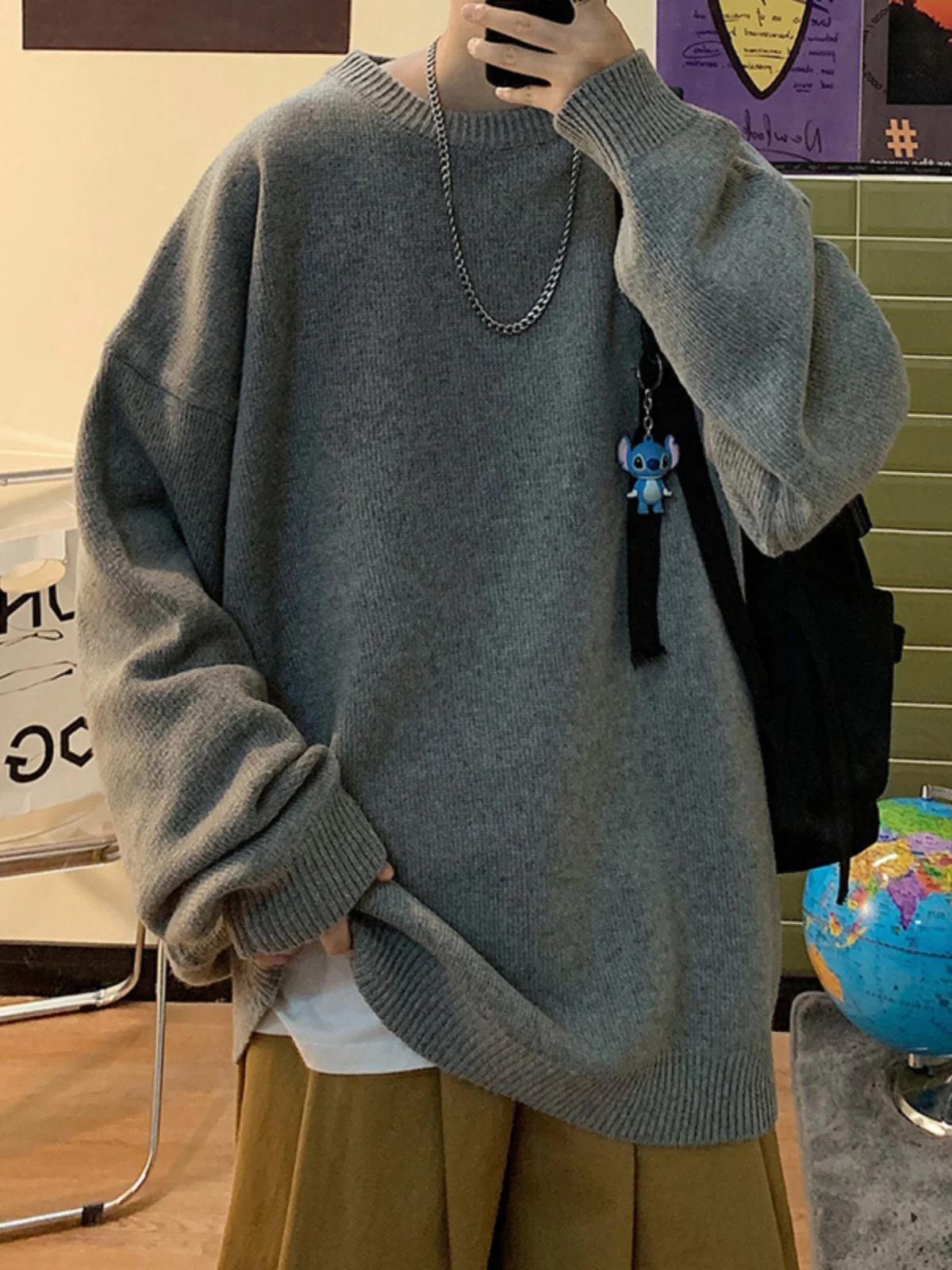 

Мужской свитер свободного кроя с круглым вырезом, осенне-зимний, в американском ретро-стиле, повседневный, модный, для пар, с длинными рукавами